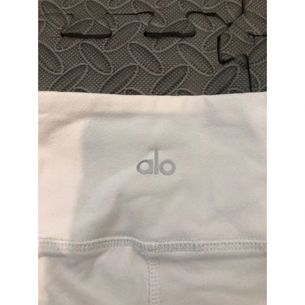 Alo Yoga Moto Leggings Womens XS White Ribbed Mesh Paneled Activewear Leggings